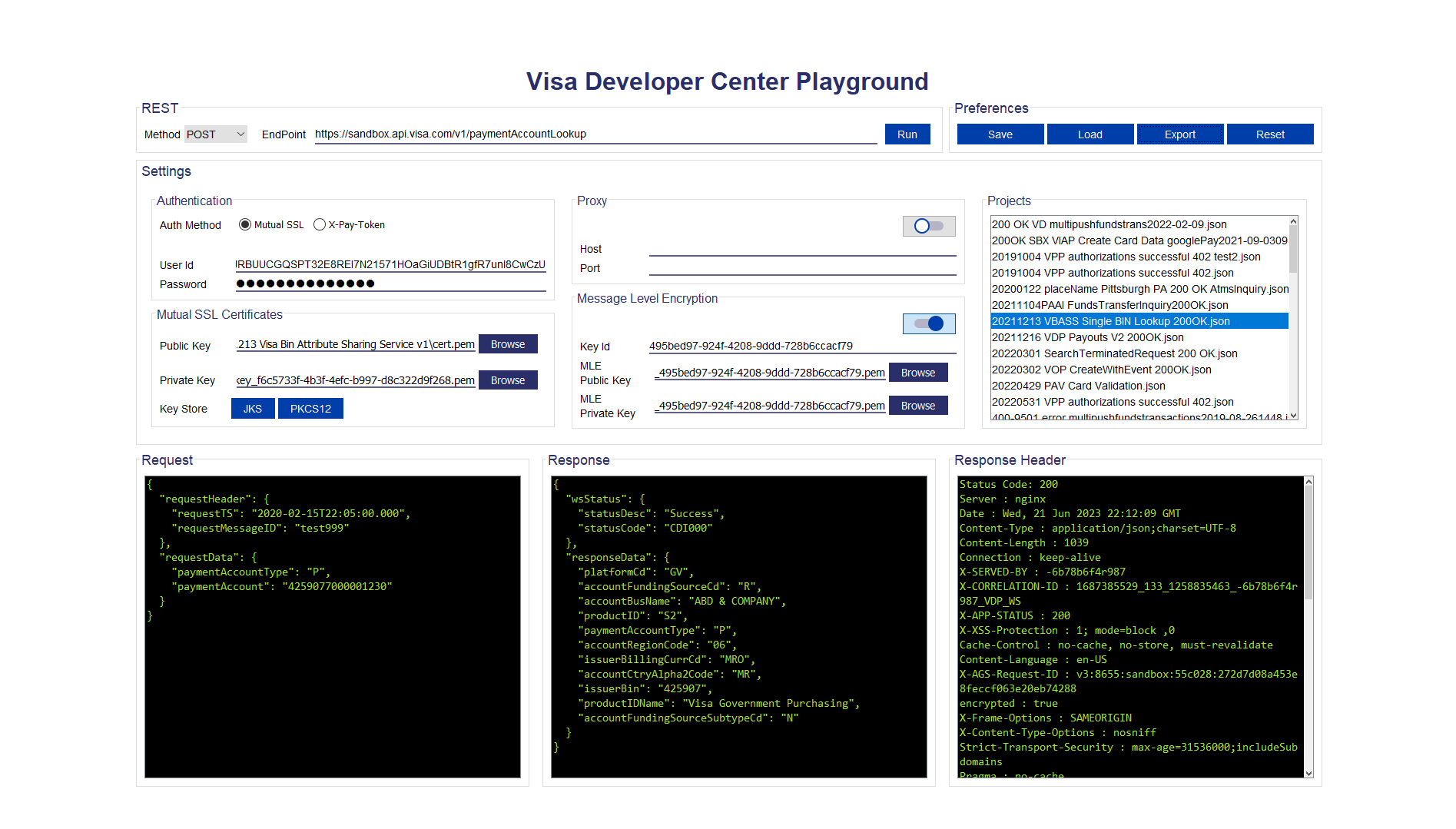 issue in api bin paymentAccountLookup - Visa Developer Community